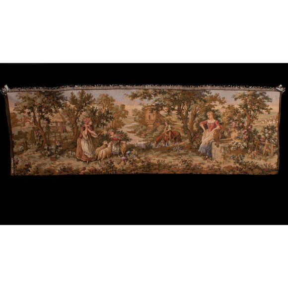 Vintage Aubusson French Tapestry Wall Art Of Pastoral Scene - Picture 1 of 7